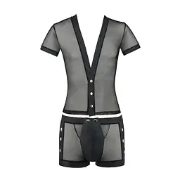 Комплект сітчастої чоловічої білизни Passion 052 SET MICHAEL S/M black, сорочка, боксери, заклепки - мініатюра 5