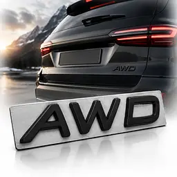 Емблема напис AWD чорна 80х19 мм метал (на скотчі)