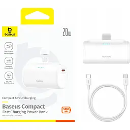 Зовнішній акумулятор Baseus Compact Type-C Edition 5000mAh 20W White (P10068306213-00) [132859] - мініатюра 6