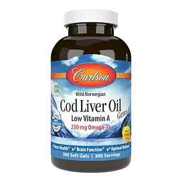 Жирні кислоти Carlson Labs Cod Liver Oil Gems Low Vitamin A, 300 капсул