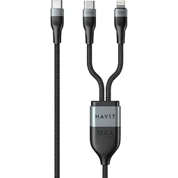 Кабель Havit HV-CB6326 PD100W USB-C - USB-C + Lightning 1.2 м чорний (HV-CB6326)