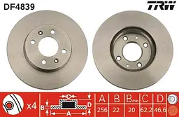 Диск гальмівний вентильований Hyundai I20 I, Accent III, Kia Rio II 05-15р TRW (DF4839)