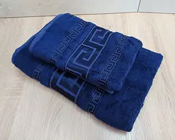 Набір турецьких бамбукових махрових рушників Cestepe 50х90+70х140 Bamboo Grek Dark blue - мініатюра 3