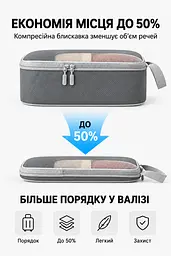 Компресійний набір дорожніх органайзерів для валізи, 5 предметів, поліестер, сірий KT9002032 - мініатюра 4