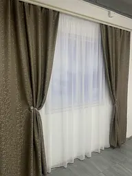 Льняні мармурові блекаут штори темно-сірого кольору 2шт. 150х270 з білим шифоновим тюлем 400х270, на ALBO pbe0052745 - мініатюра 4