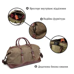 Дорожня сумка текстильна велика 20167 Vintage зелена - мініатюра 7