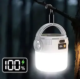 Кемпінговий ліхтар 2-в-1 на сонячній батареї та USB, 360° LED, з підвісом і дисплеєм заряду - мініатюра 5