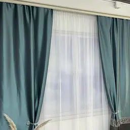 Жакардові штори бірюзового кольору 2шт. 140х270 з білим шифоновим тюлем 400х270, на тасьмі ALBO pbe0052685 - мініатюра 5