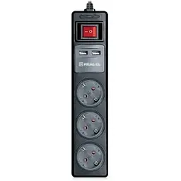 Мережевий подовжувач REAL-EL RS-3 USB CHARGE 1.8m, black (EL122500001)