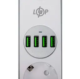 Мережевий фільтр-подовжувач LogicPower F24USB4, 4 розетки, 4 USB-порти, 2 м, з вимикачем - мініатюра 4