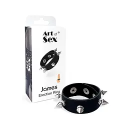 Шкіряне ерекційне кільце з шипами Art of Sex - James для БДСМ (Чорне) - мініатюра 4