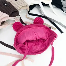 Дитяча шапка для новонароджених малюків тепла шапочка з вушками об'єм 38-40 см (1-3 місяці) Падді Talvi малиновий - мініатюра 7