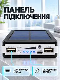 Портативний акумулятор Power Bank 50000 mAh із сонячною панеллю та ліхтариком для подорожей чорний (37261538) - мініатюра 5