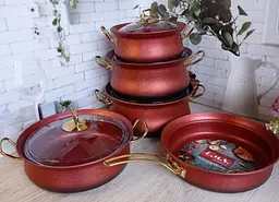 Набір каструль O.M.S. Collection 3045 з гранітним покриттям з кришками Червоний (Туреччина) - мініатюра 2
