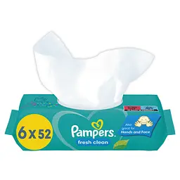 Дитячі вологі серветки Pampers Fresh Clean 312 шт. (6 уп. по 52 шт.)