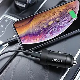 Автомобільний зарядний пристрій Hoco Z32B 1 USB + Type-C QC 3.0 Black + Cable Type-C to iPhone X - мініатюра 3