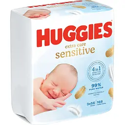 Набір вологі серветки Huggies Extra Care Sensitive 168 шт. (3 уп. x 56 шт.) - мініатюра 2