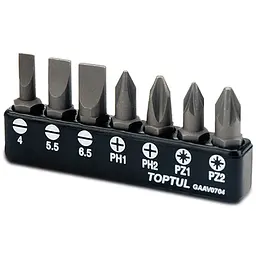 Набір біт TOPTUL 1/4" 7 од. (SL: 4*0.5, 5.5*1, 6.5*1.2; PH1, PH2; PZ1, PZ2) GAAV0704