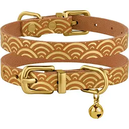 Нашийник для котів BronzeDog Barksi Classic Море шкіряний одинарний з золотим тисненням 2XS 18-25х1 см гірчичний - мініатюра 3