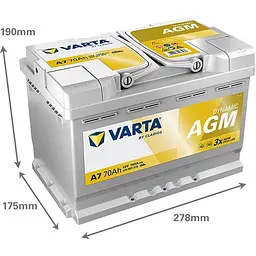 Акумулятор Varta Dynamic AGM 12В 70Аг 760А (EN) R+ (570901076) - мініатюра 3