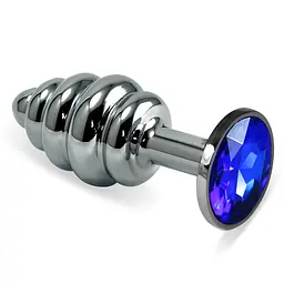 Анальна пробка - Heavy Metal Anal Plug Silver Rosebud Spiral Darkblue - мініатюра 1