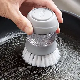 Щітка для посуду з дозатором для миючого засобу Cleaning Pot Brush з підставкою, Kitchen Master Сірий 85607 - мініатюра 4