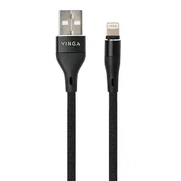 Дата кабель USB 2.0 AM to Lightning 1.0m cylindric nylon back Vinga (VCPDCLCANB1BK) - мініатюра 2