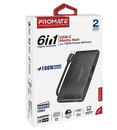 USB-Хаб Promate на 6 портів (mediahub-c6.black) - мініатюра 2
