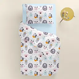 Дитяча постільна білизна в ліжечко SAFARI ANIMALS CS13, рожевий (AnimalsFaceRoseGrey_58LightBlue_140) - мініатюра 2