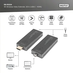 Digitus Бездротовий USB-C > HDMI, 4K UHD, 30 м - мініатюра 4