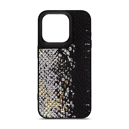 Кожаный чехол для Apple iPhone 15 Pro, Harder Snake Pattern, черный, термополиуретан ТПУ + экокожа с текстурой змеиной кожи, панель, защита корпуса, противоударный, микрофибра, рамка вокруг камеры, защита всего корпуса, (ARM76793)