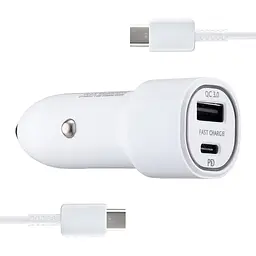 Автомобільний зарядний пристрій Samsung Dual Port Car Charger USB + Type-C Port 25W With Cabble Type-C to Type-C High c0py Білий