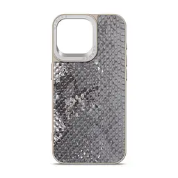 Кожаный чехол для Apple iPhone 15 Pro Max, Harder Snake Pattern, серый, термополиуретан ТПУ + экокожа с текстурой змеиной кожи, панель, защита корпуса, противоударный, микрофибра, рамка вокруг камеры, защита всего корпуса, (ARM76804)
