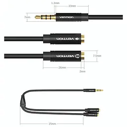 Перехідник аудіо Jack 3.5mm TRRS M 2X 3.5mm F (мікрофон + навушники) чорний Vention - мініатюра 3