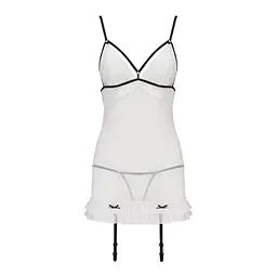 Сорочка прозора з пажами Passion ORIHIME CHEMISE L/XL, white, трусики, стрепи - мініатюра 3