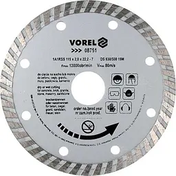 Диск відрізний алмазний VOREL TURBO Ø=115 мм (8751)