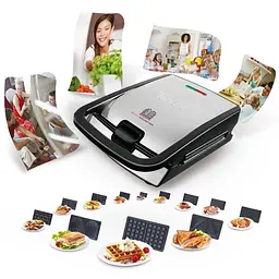 Tefal Мультимейкер Snack collection 700Вт, тефлон, 3 пластини, корпус-нержав.сталь/пластик, чорний - мініатюра 3