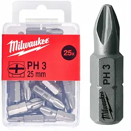 Біта MILWAUKEE, PH3, 25мм, (25 шт), пластикова коробка