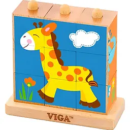 Дерев'яні кубики-пірамідка Viga Toys Башта зі звірятами (50834)