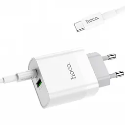 Адаптер мережевий HOCO C80A Type-C to Type-C cable rapido charger set C80A, 1USB/1Type-C, QC/PD, 20W, 3A Білий - мініатюра 6