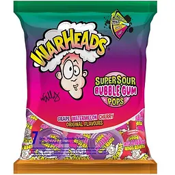 Льодяники Warheads Super Sour Bubble Gum Pops асорті 12 шт 180 г
