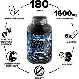 Амінокислота IronMaxx BCAAs Ultra Strong 2:1:1, 180 таблеток - мініатюра 4