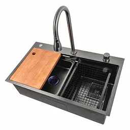 Кухонна мийка 75x45A PVD чорна Platinum Handmade Водоспад, Чорний