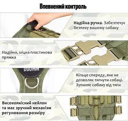 Шлейка для собак Vest, тактичний жилет з ручкою і системою MOLLE, регульований, Зелений L - мініатюра 6