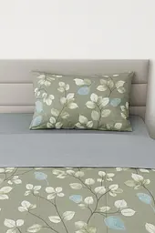 Комплект постільної білизни Ecotton полуторний 150х215 см сатин зелений з листям (рис. 24304) (24799) - мініатюра 3