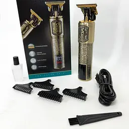 Машинка для стрижки волосся V-073 акумуляторний бездротовий триммер для бороди та вусів 4 насадки 5 Вт Бронза - мініатюра 8