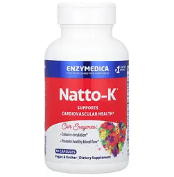 Наттокіназа, Natto-K, серцево-судинна, 90 капсул Enzymedica vit0003374