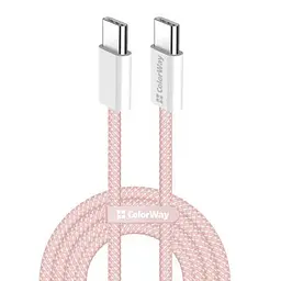 Кабель Type-C - Type-C, 1 м, рожевий, ColorWay, 60 Вт, 3A, Braided Cotton (CW-CBPDCC061-P)
