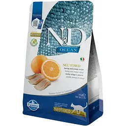 Беззерновий сухий корм для стерилізованих котів Farmina N&D Ocean Cat Adult Neutered Herring & Orange з оселедцем та апельсином 300 г