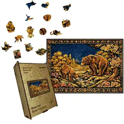 Дерев'яний фігурний пазл puzzlean Ведмідь біля струмку, А3, Дерев'яна коробка 200 елементів